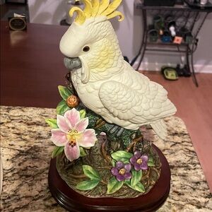 Andrea By Sadek White Cockatoo Figurine with Pink and Purple Flowers With Box